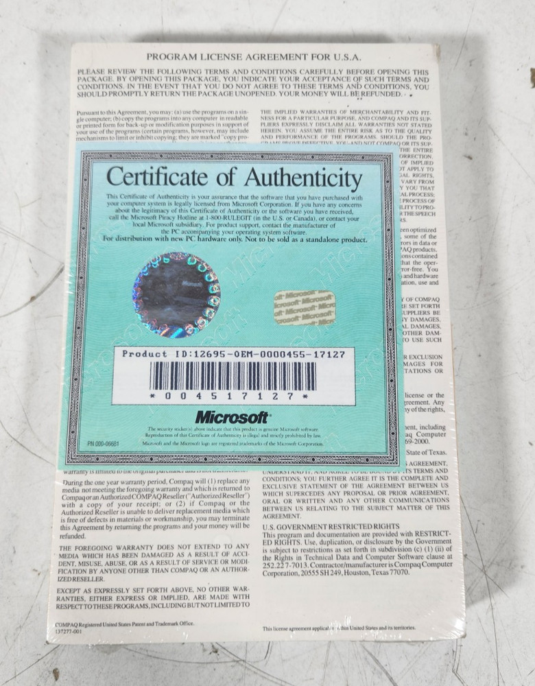 Vintage Microsoft Windows & MS-DOS Operating System User's Guide with COA Sealed