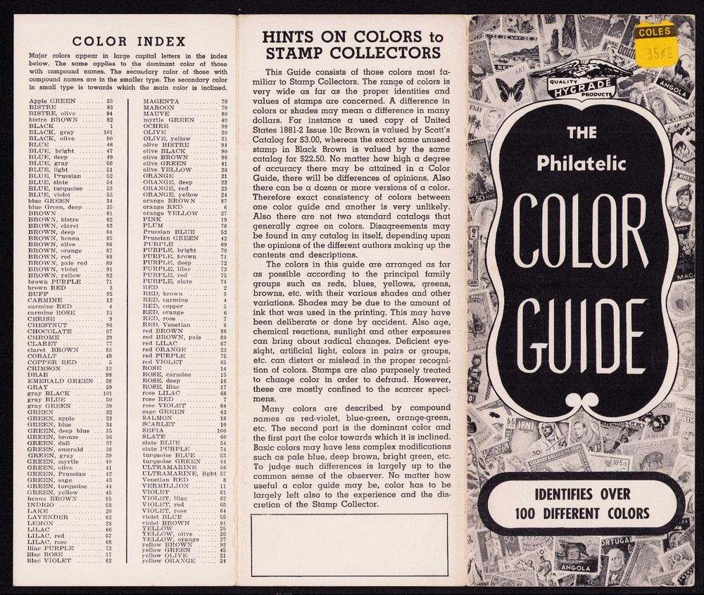HYGRADE VINTAGE PHILATELIC COLOR GUIDE  INDENTIFIES OVER 100 DIFFERENT COLORS