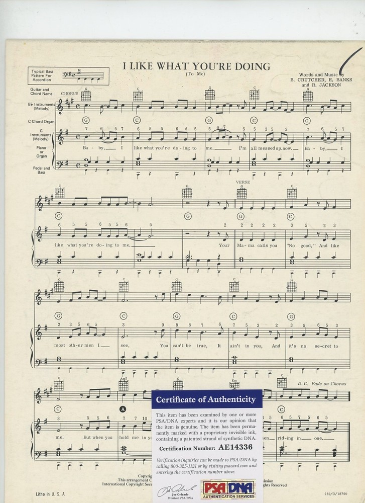 CARLA THOMAS AUTOGRAPH PSA/DNA COA-SIGNED SHEET MUSIC