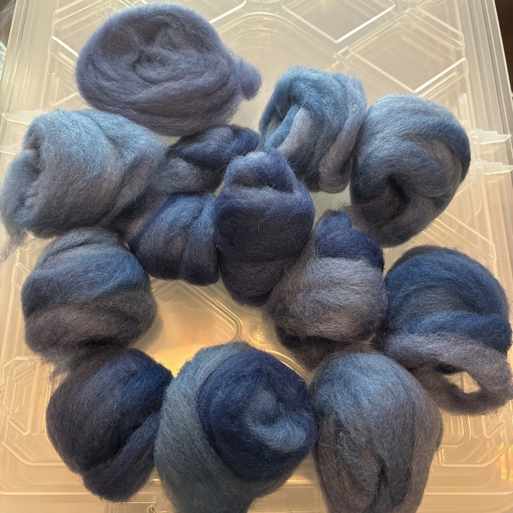 Assorted Wool Dyed Blues Teals Multicolor Roving Fiber Ready to Spin Wool