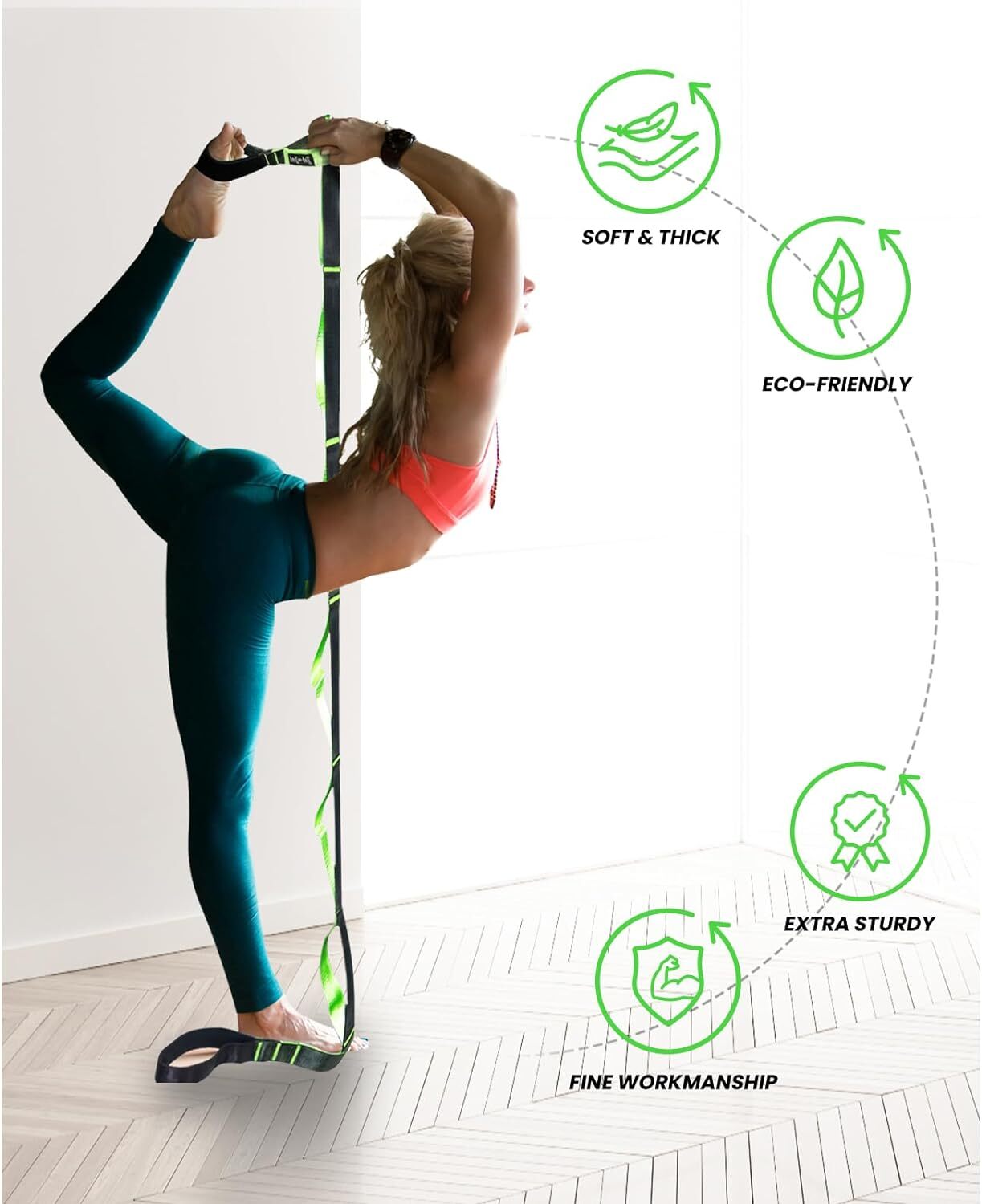 12 LoopsYoga Stretch Strap for Stretching Physical Therapy For Pilates Trainers