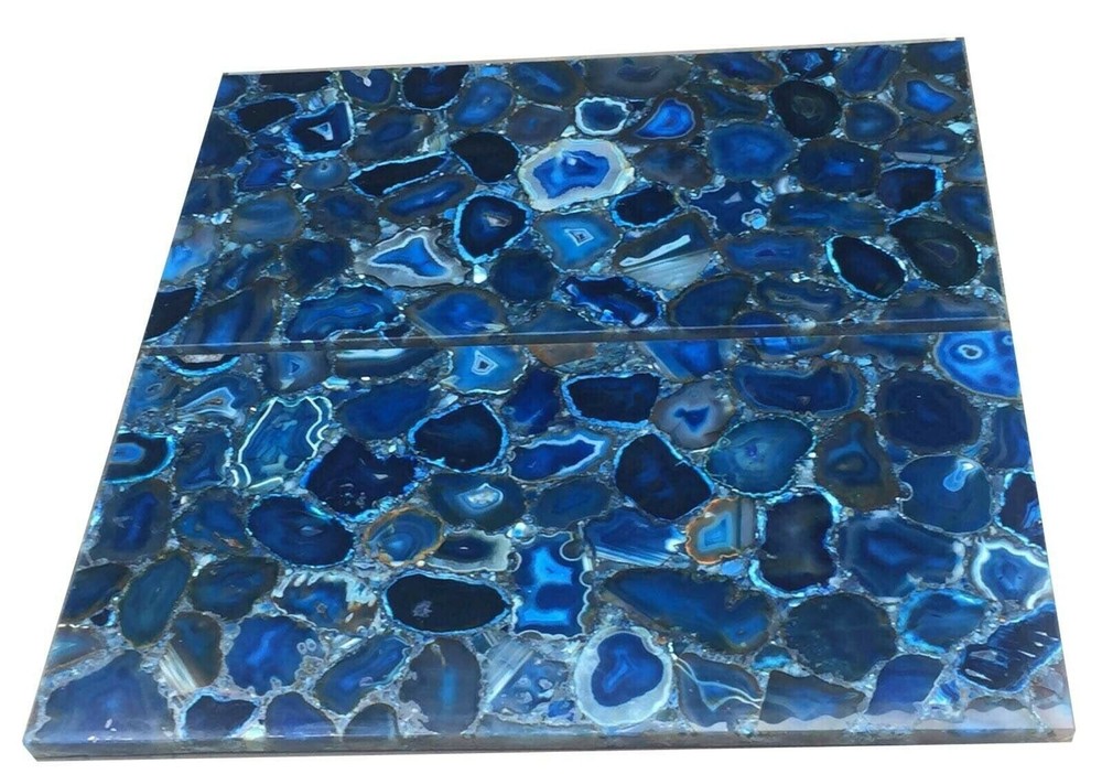 Square Shape Blue Agate Coffee Table Top Epoxy Breakfast Table for Kitchen Decor