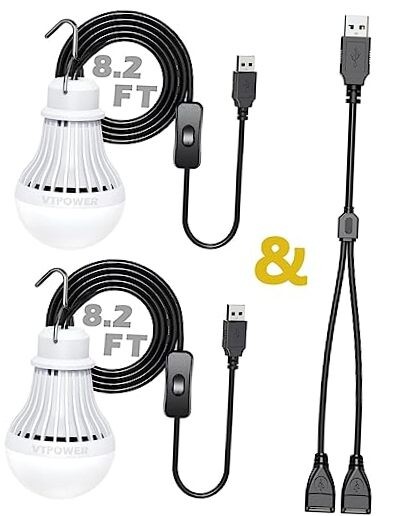 2 Pack USB Light Bulb, USB LED Camping Light Lantern, 8.2 ft Extra 5W 2PCS