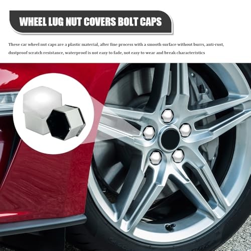 20PCS Lug Nut Covers, Wheel Nut Cap, 19 mm Hexagonal Plastic Tire 19mm Silver