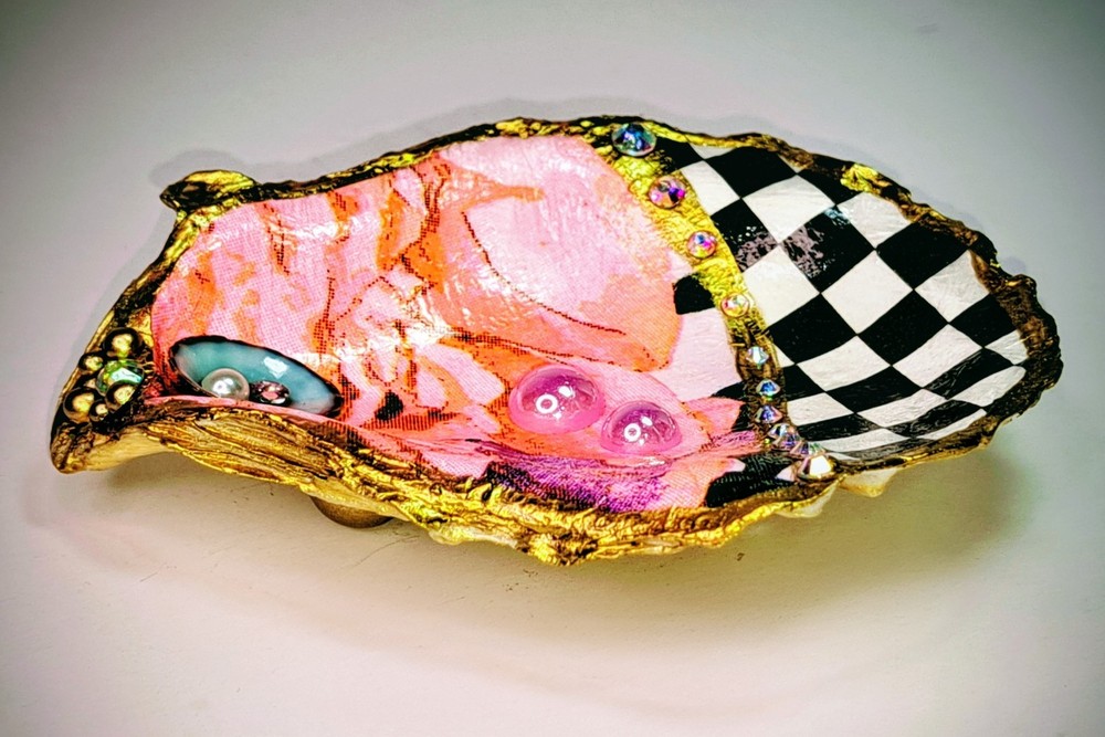 Handcrafted Decoupaged Oyster Shell Ring/Trinket Dish