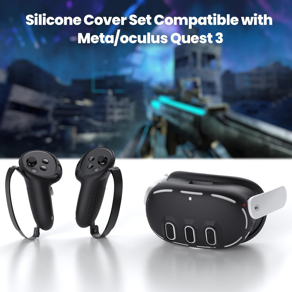 Silicone Cover Compatible with Meta/Oculus Quest 3 Accessories, VR Silicone Face