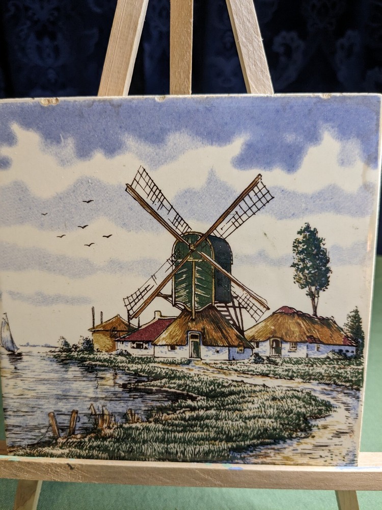 Vtg Dutch Windmill Tile Trivet
