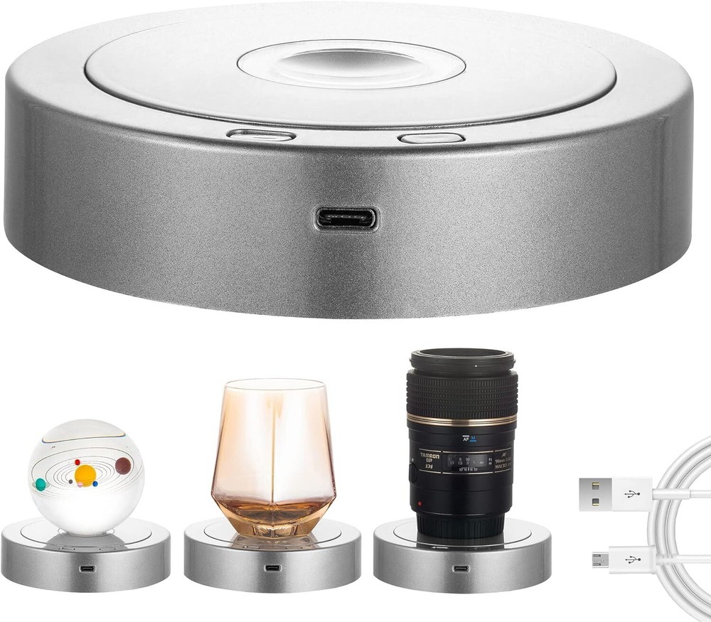 Rotating Display Stand - Spinning with Colored Lights - silver