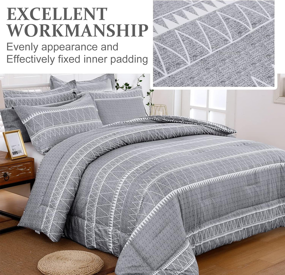 Grey Comforter King, Soft Microfiber Reversible Grey Boho down Alternative Comfo