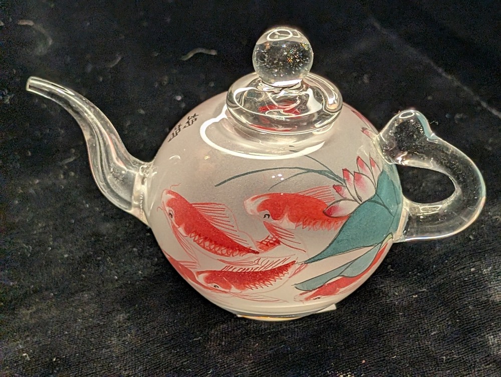 Handmade Reverse Painted Glass Tiny 3in Teapot Chinese