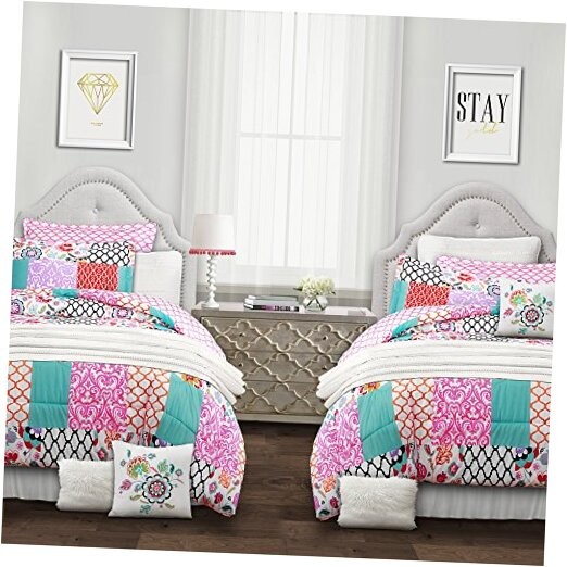 Brookdale Comforter - Colorful Patchwork Pattern Reversible 5 Piece Full/Queen
