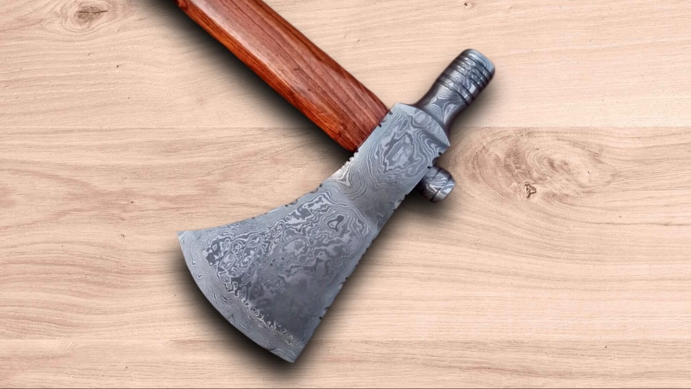 Damascus Smoking Axe 18" Custom Hand Forged Tactical Axe Functional Camping Axe