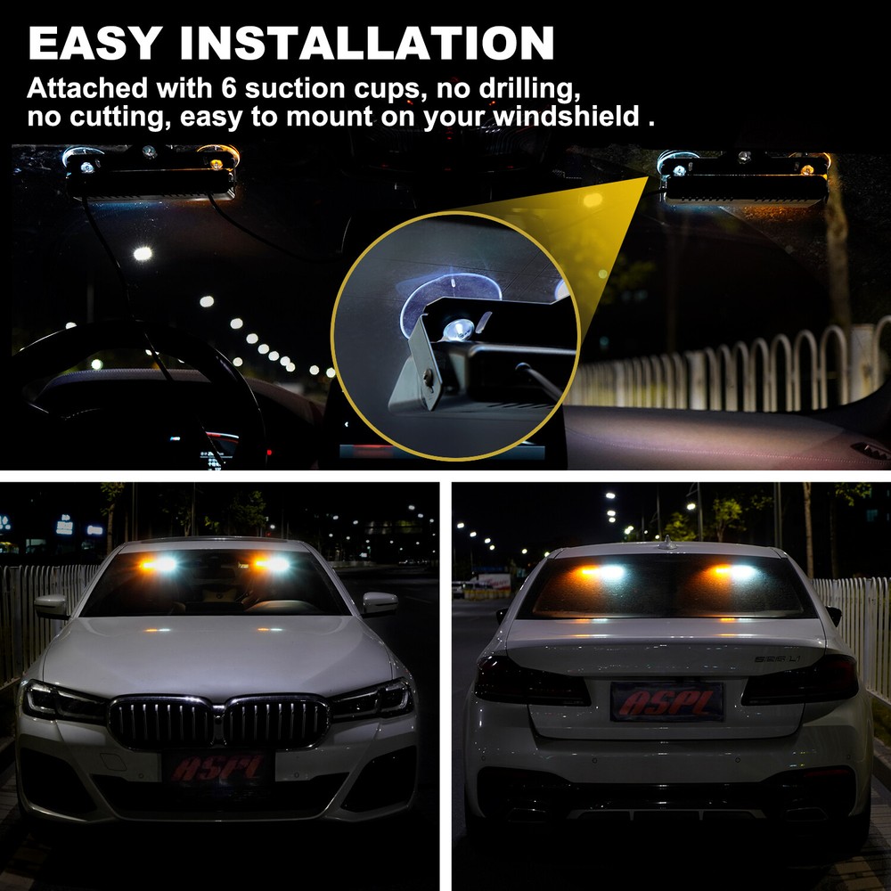 2 in 1 LED Emergency Dash Strobe Lights Windshield Deck Warning Safety Flashing