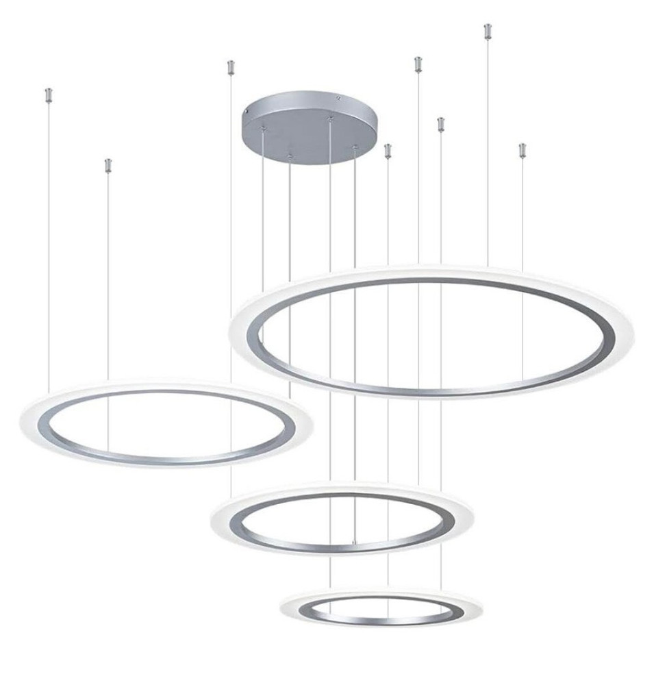 4 Rings Silver Modern Round Pendant Light Modern Chandeliers Dimmable LED