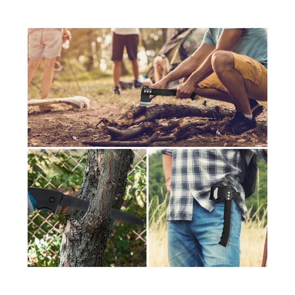 Multifunctional Hammer Head Axe Survival Tactical Tool - Folding Saw, Flintst...