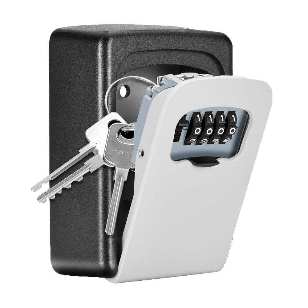 Key Lock Box Wall Mounted, 4 Digit Combination Lockbox for Outside, House Key...