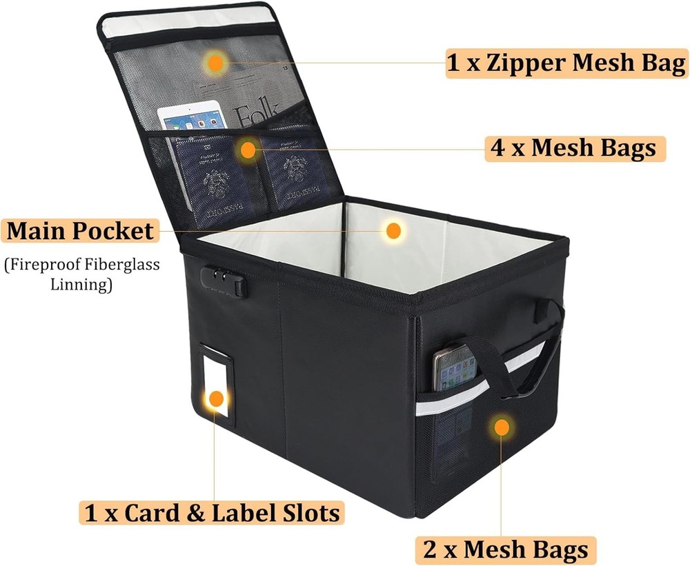 Secure Collapsible Fireproof Document Filing Box – Lightweight & Portable