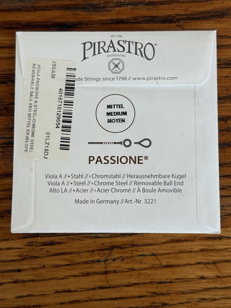 Pirastro Passione Medium Viola A String with Ball End