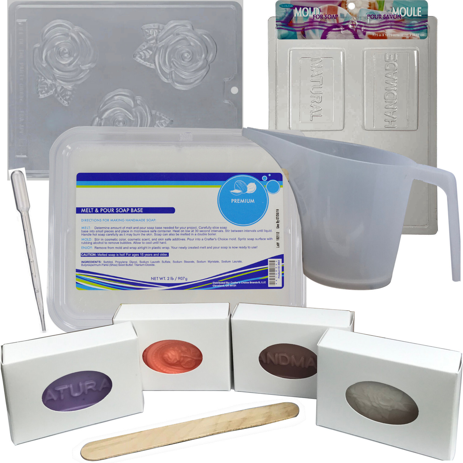 Soap Making Kit Melt & Pour Supplies: 2 LB Goats Milk Base, Molds, Fragrance