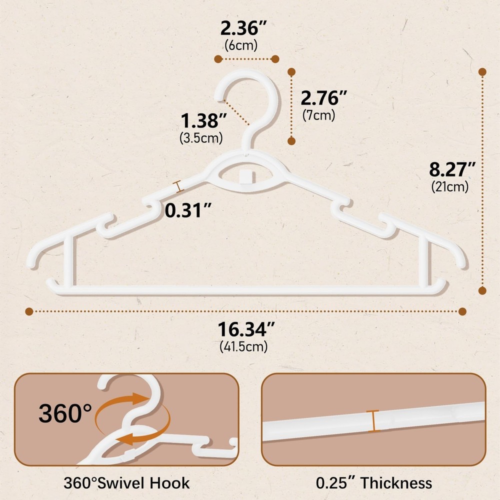 Heavy Duty Plastic Hangers 50 Pack, Stackable Space Saving, with 360° Swivel ...