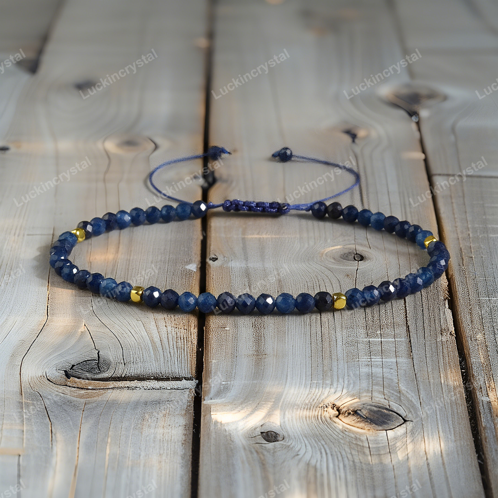 Natural Blue Sapphire Faceted Beaded Gemstone Bracelet