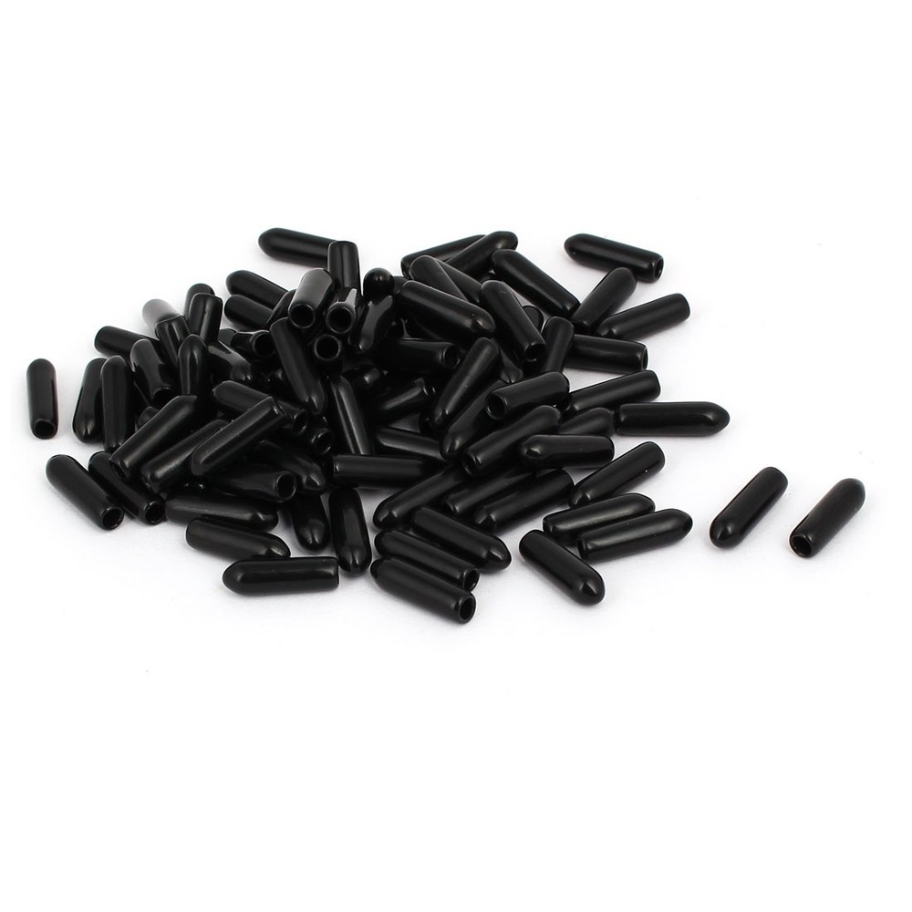 3mm Inner Dia Rubber Hose End Cap Screw Thread Protector Cover Black 100pcs