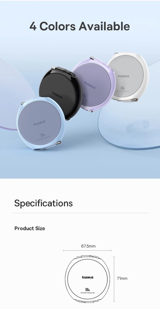 Baseus Retractable USB C Cable 100W Cable For MacBook iPad Fast Charger Cable