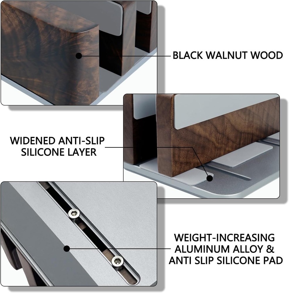 Vertical Laptop Stand for Desk - Holder MacBook and Solid Walnut