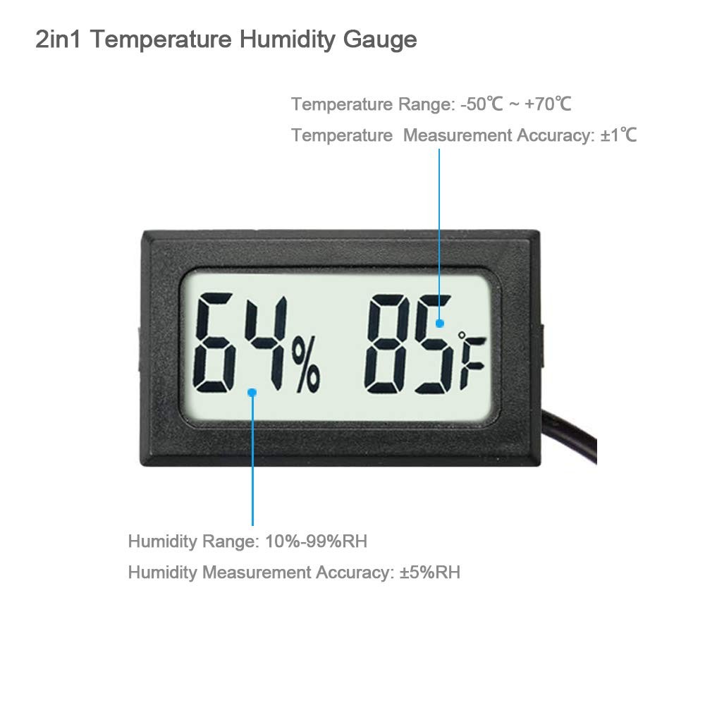 2-Pack Mini Digital Hygrometer Thermometer Gauge with Probe LCD Display Black