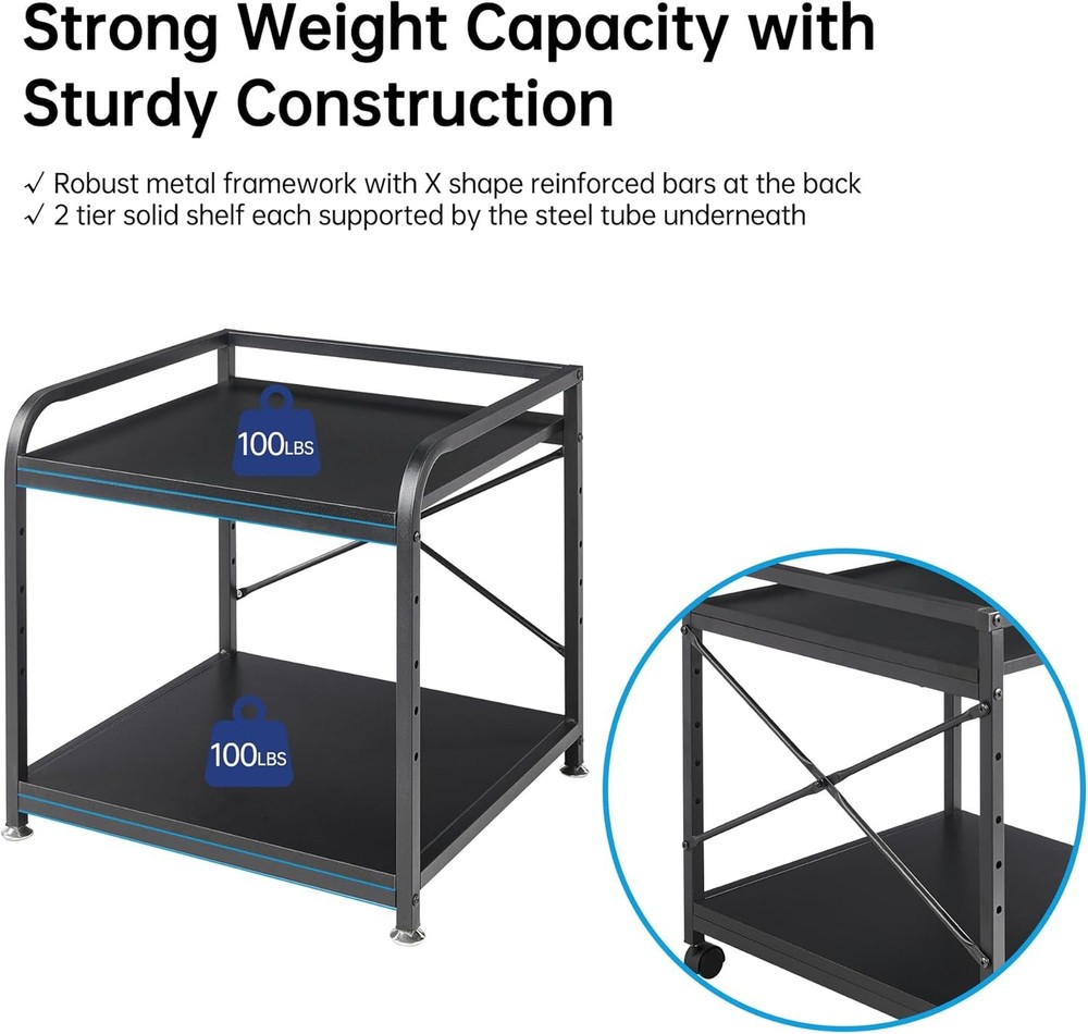 2 Tier Under Desk Printer Stand W/ Storage 20 Inches Deep Large Printer Table W/