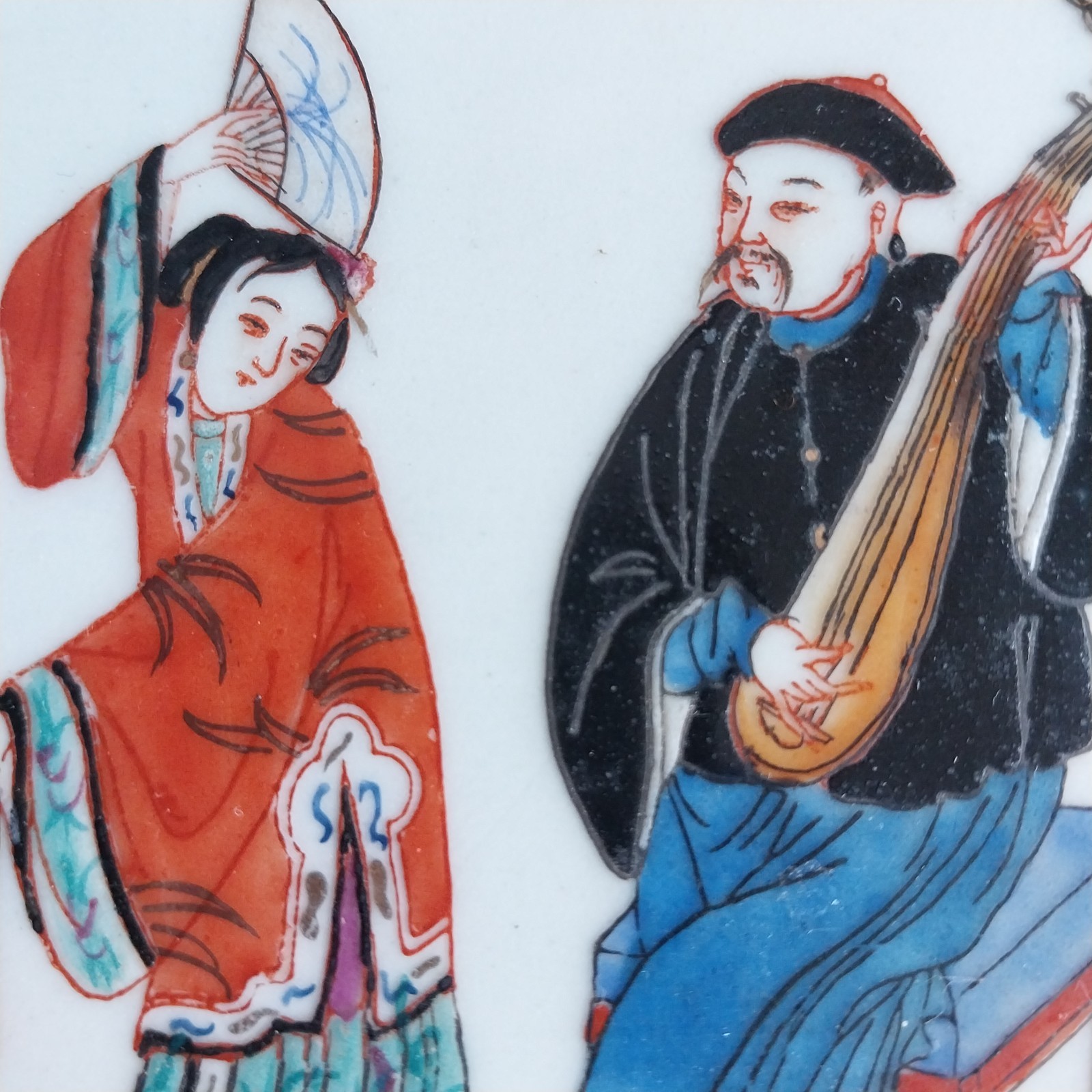 Grouping of Chinese Polychrome Porcelain Figurative Tiles 3 3/4"