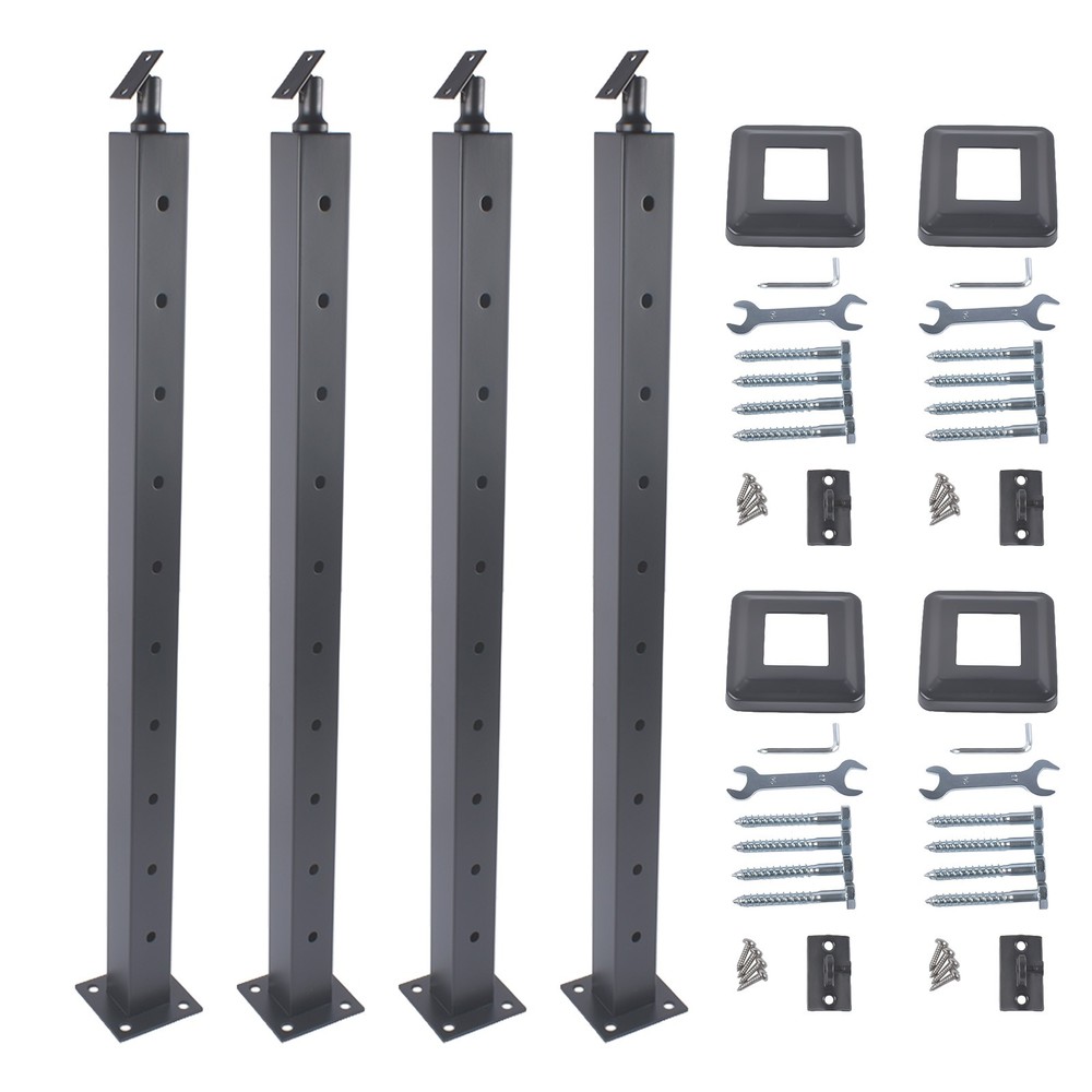 4Pack Black 35" Corner Cable Railing Post - Stainless Steel Surface Mount Kit