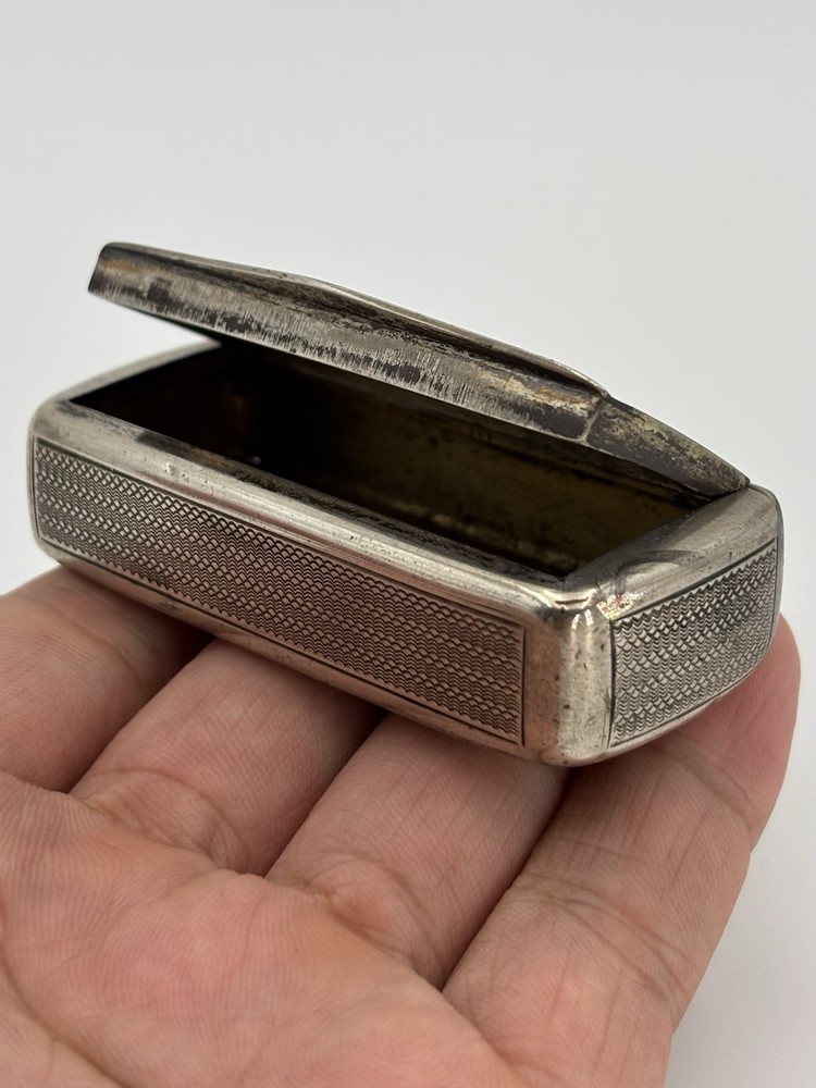Antique German 800 Silver Snuff Box Engine Turned Gilt Interior Pill Rectangle