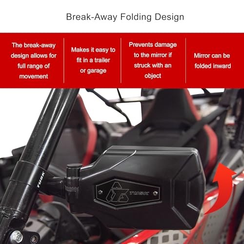 Pivot Folding UTV Mirror Kit w/A-pillar Mounts Compatible with Textron