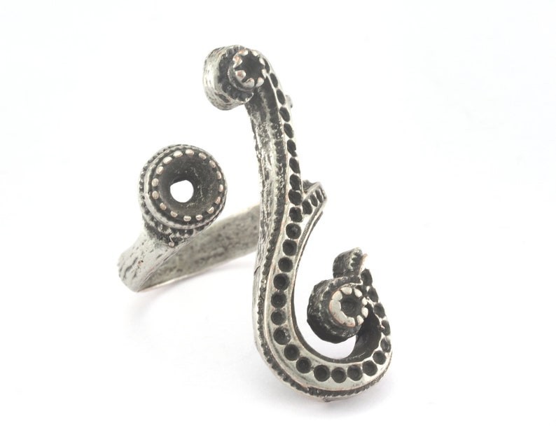 Ring Adjustable Ring Bezel - Antique Silver Plated brass (7US size )2852