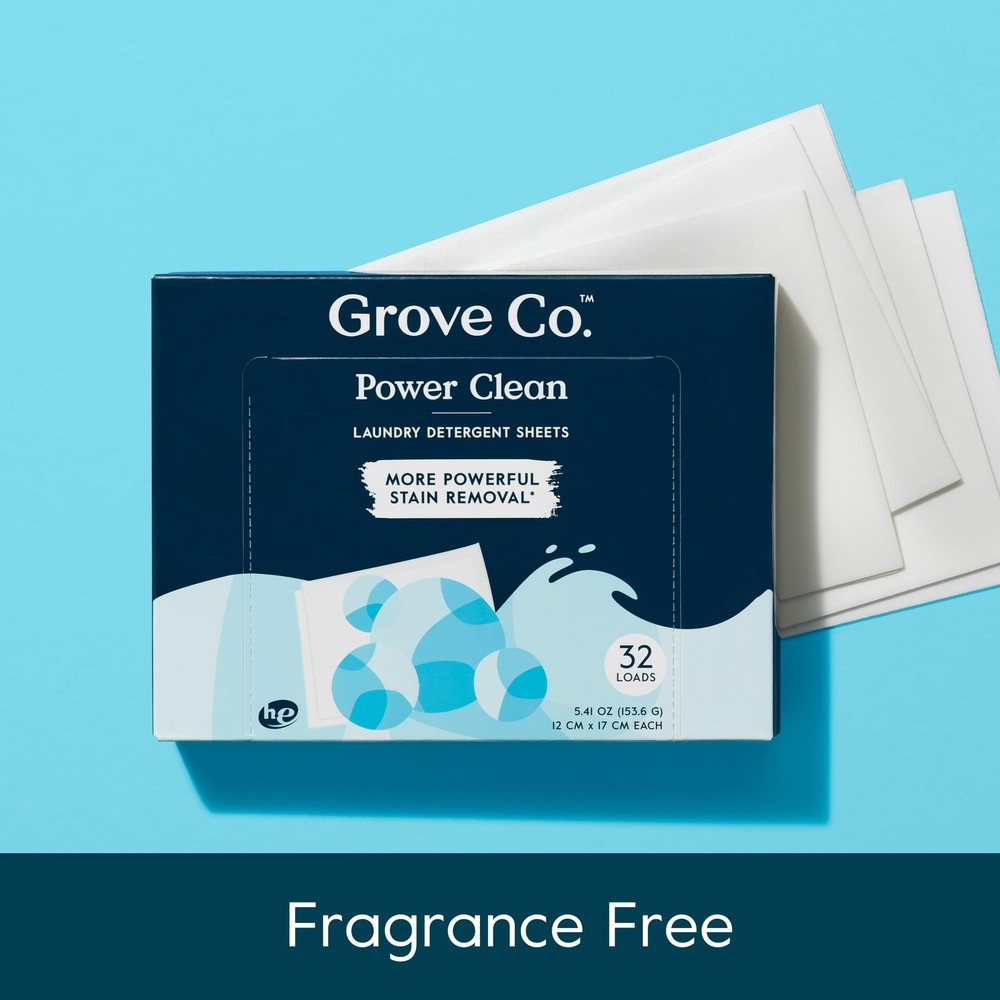 Grove Co. Laundry Detergent Sheets, Power Clean Dissolving Washer Sheets (2 P...