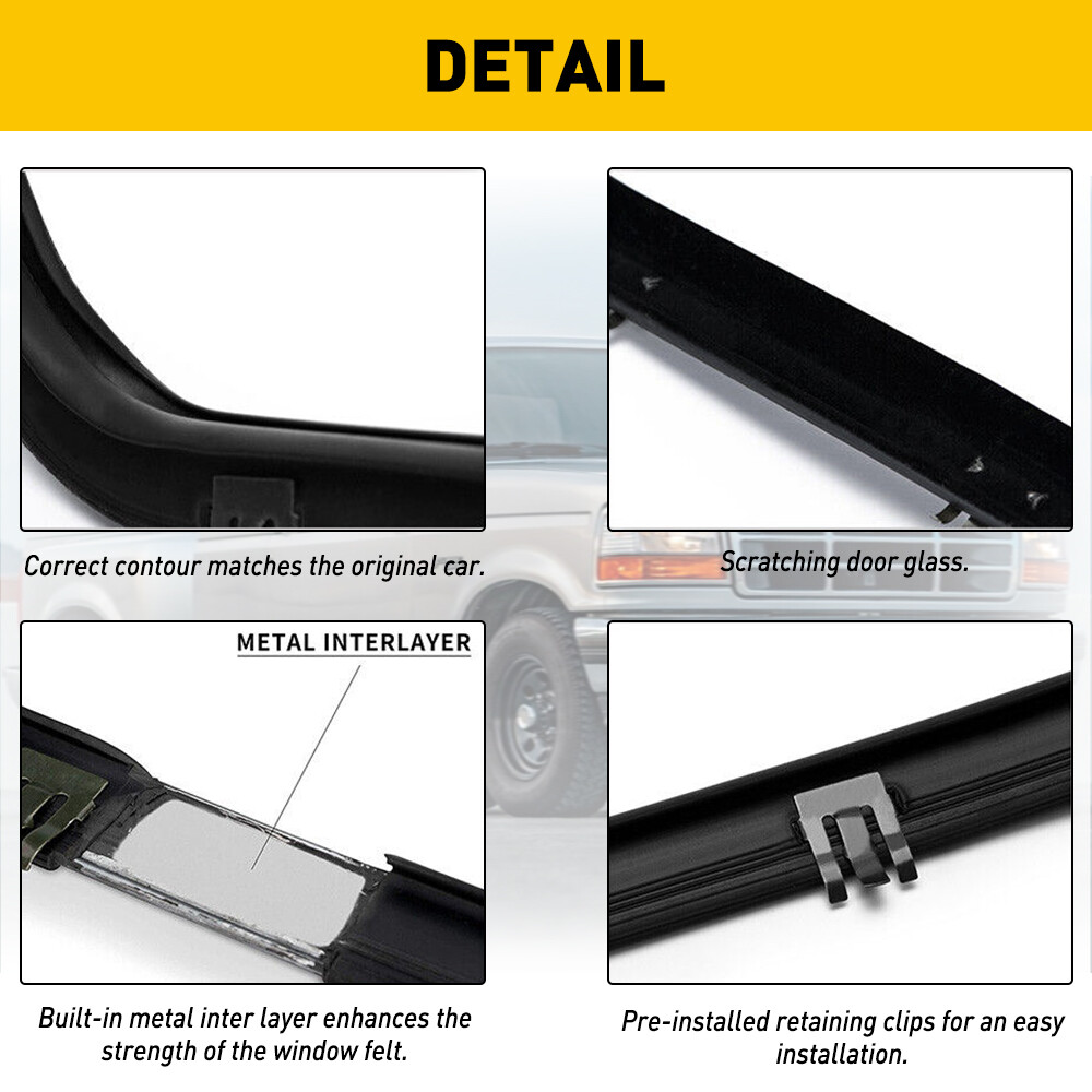 Inner & Outer Window Sweep Felts Seals Weatherstrip 4 Pc Kit Set for Ford Truck