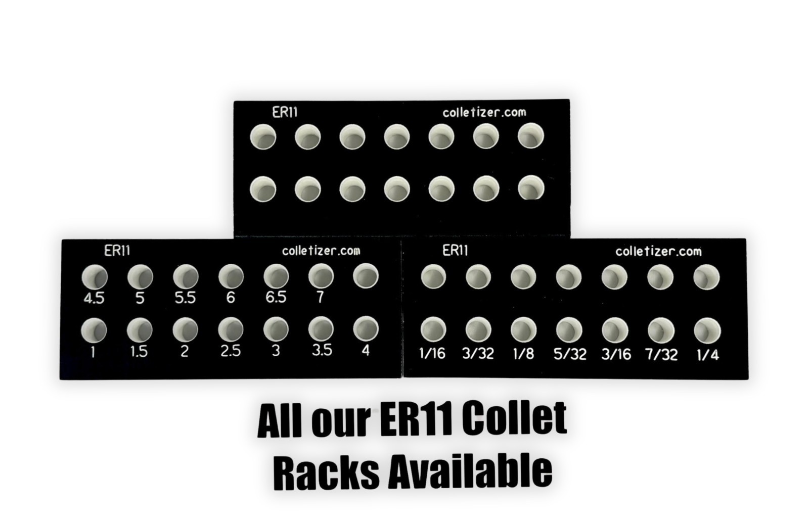 ER11 Collet "Blank", OR Engraved Inch, OR Metric Set Rack, Made of Rustproof PVC