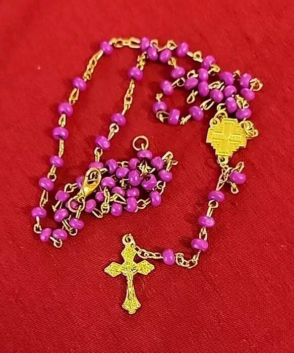 Catholic Gold tone Rosary Necklace 4mm From JERUSALEM FREE SHIPPING