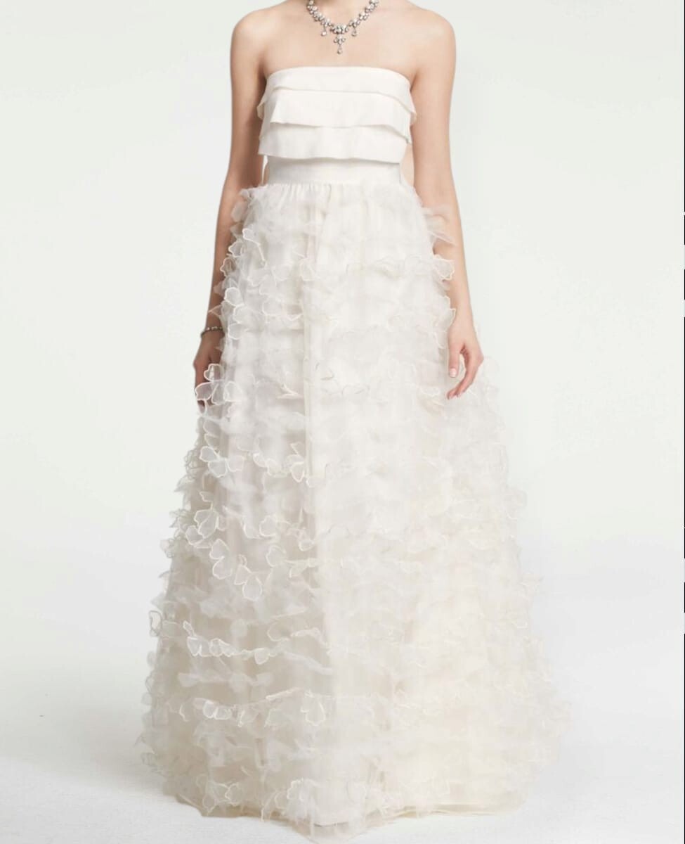 Chiffon wedding dress Ann Taylor Bridal Gown Ivory size 0 Ruffle-Shoulder NWT