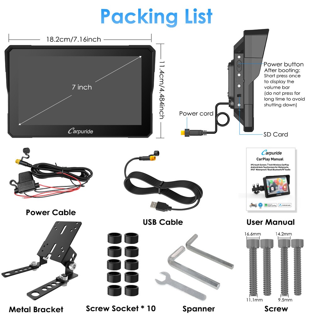 Carpuride W702H Wireless CarPlay Android Auto Navigation Screen for Harley Moto