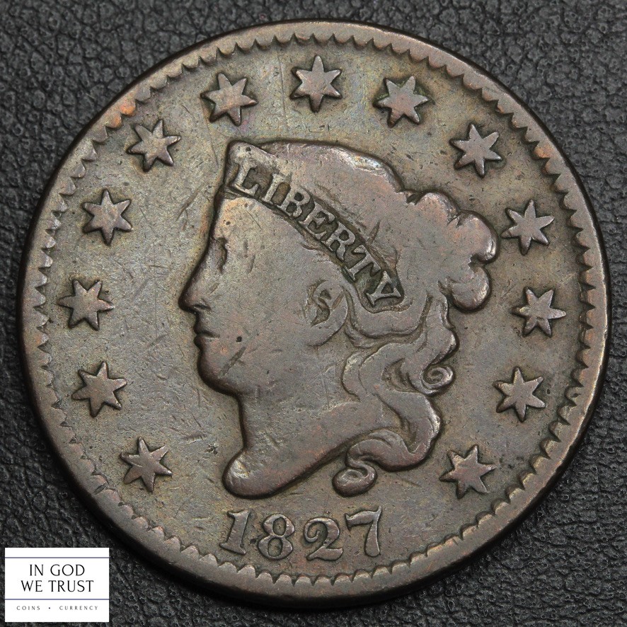 1827 Coronet Matron Head Copper Large Cent 1C