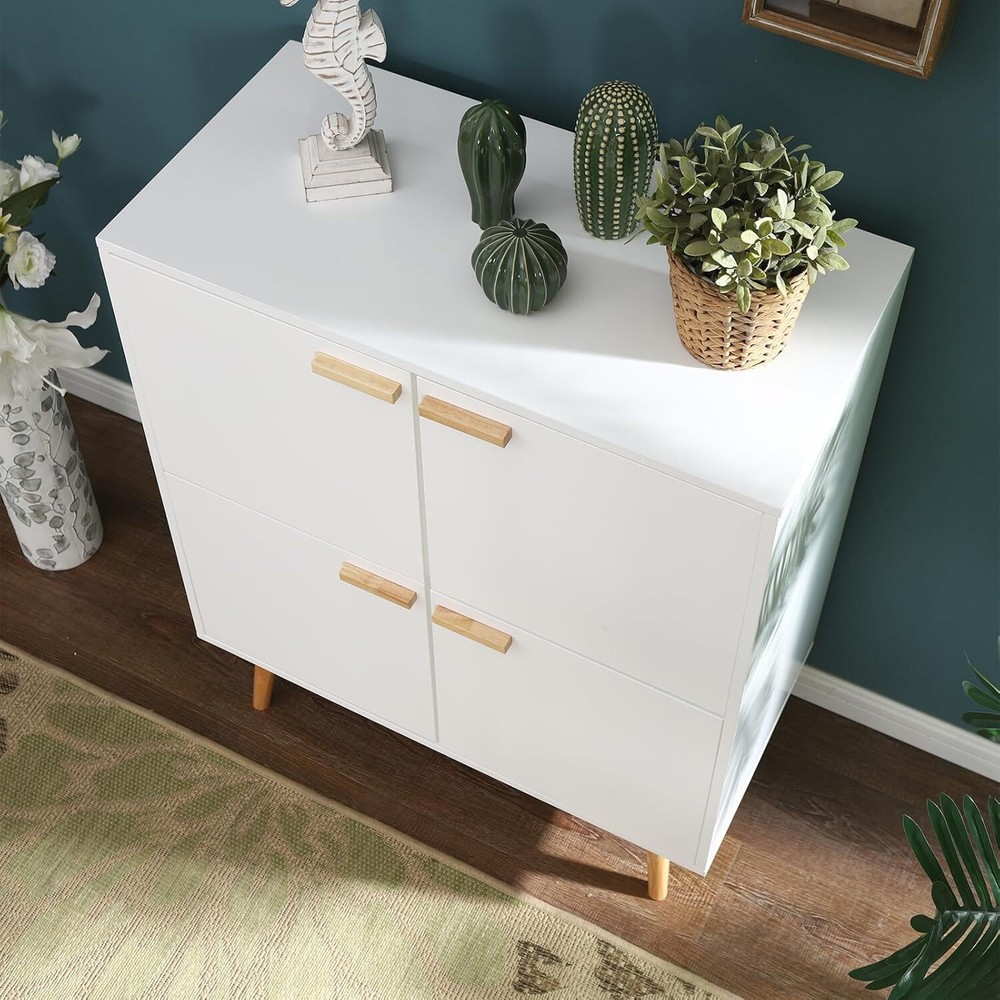 Modern Sideboard Buffet Cabinet Kitchen Storage Cabinet with 4 Doors Solid Wood