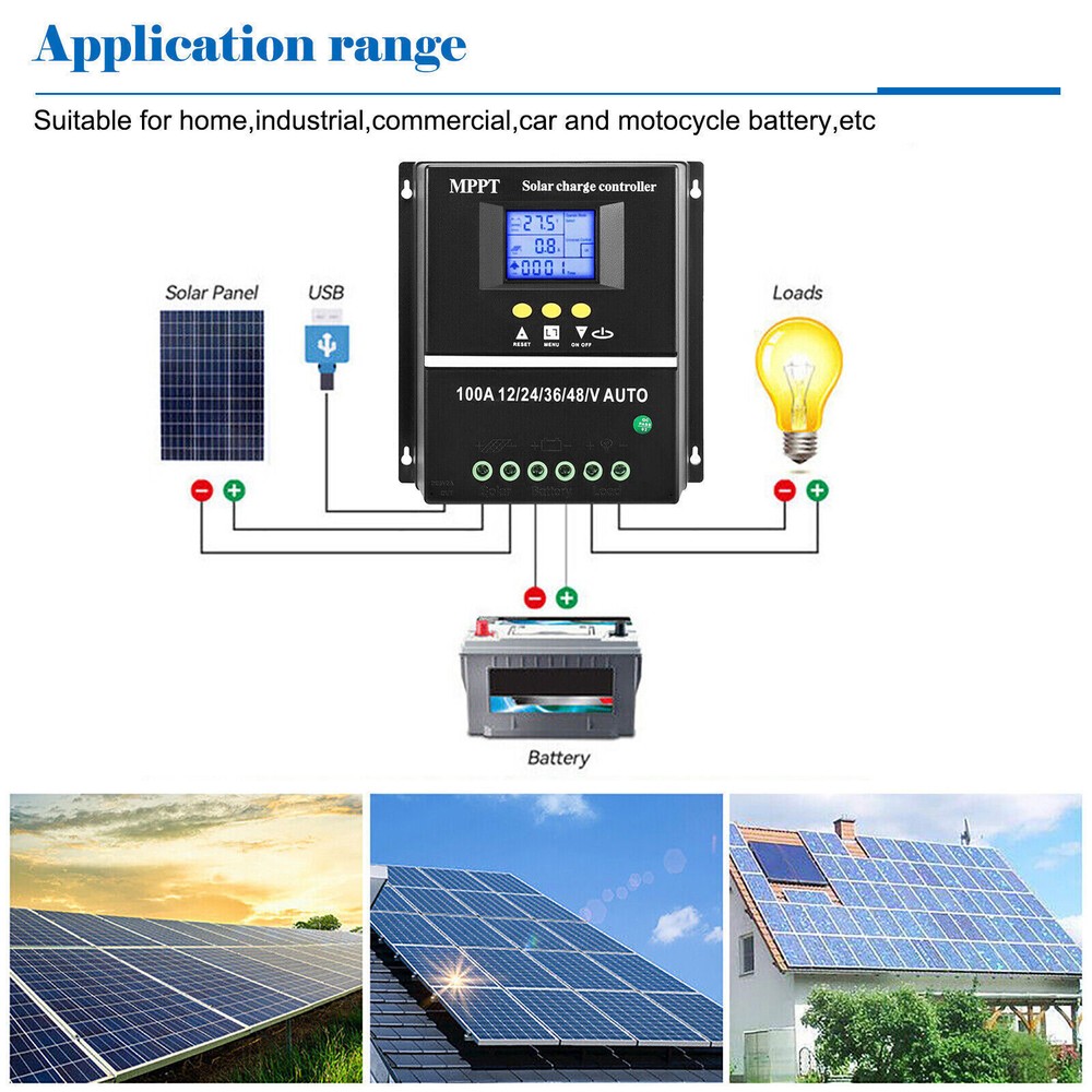 100A MPPT Solar Panel Battery PV Regulator Charge Controller AUTO 12/24/36/48V