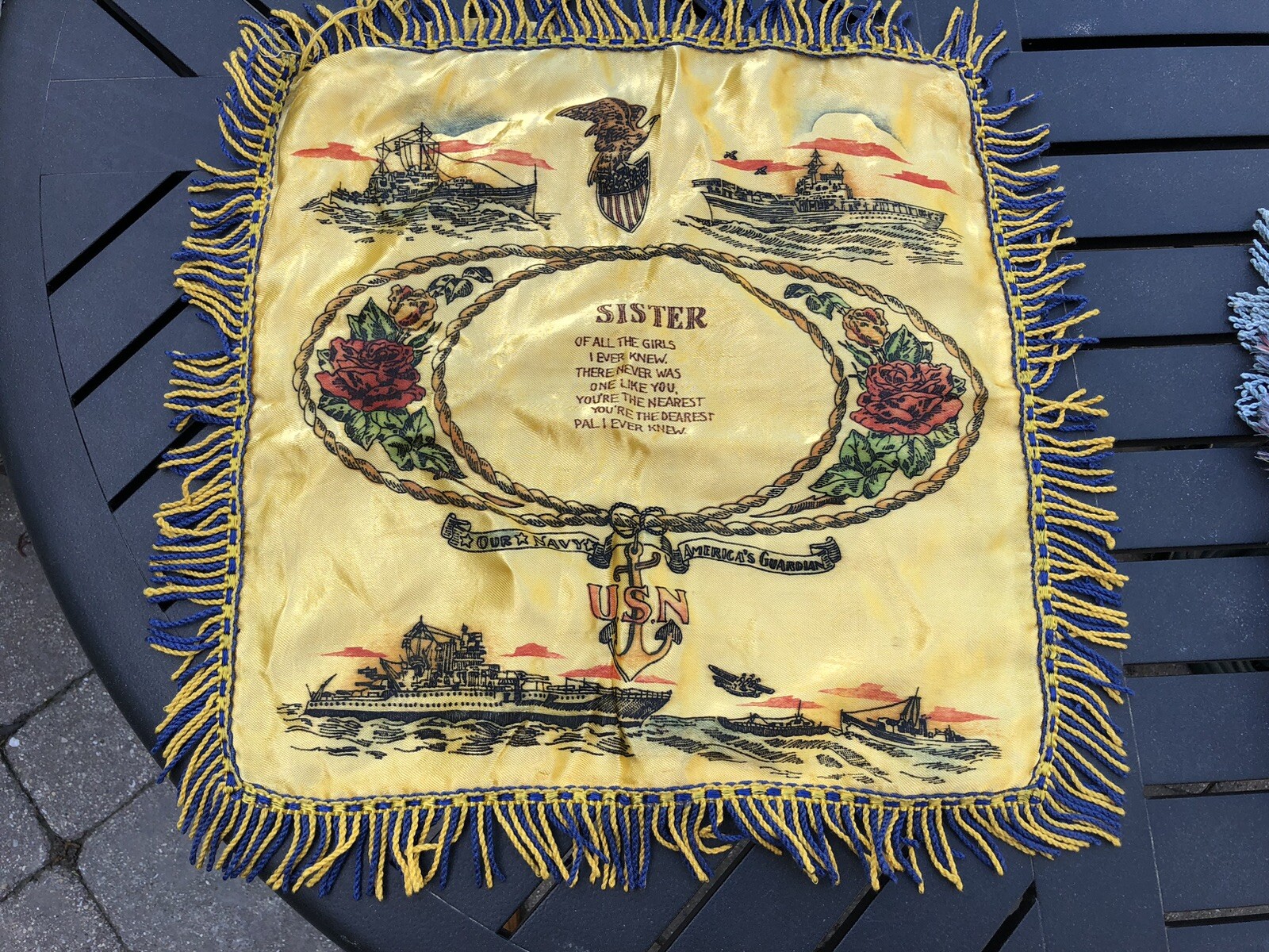 4 WW II ERA 1940's PILLOW SHAMS / CASE COVERS COVER WALL HANGING SATIN FINISH