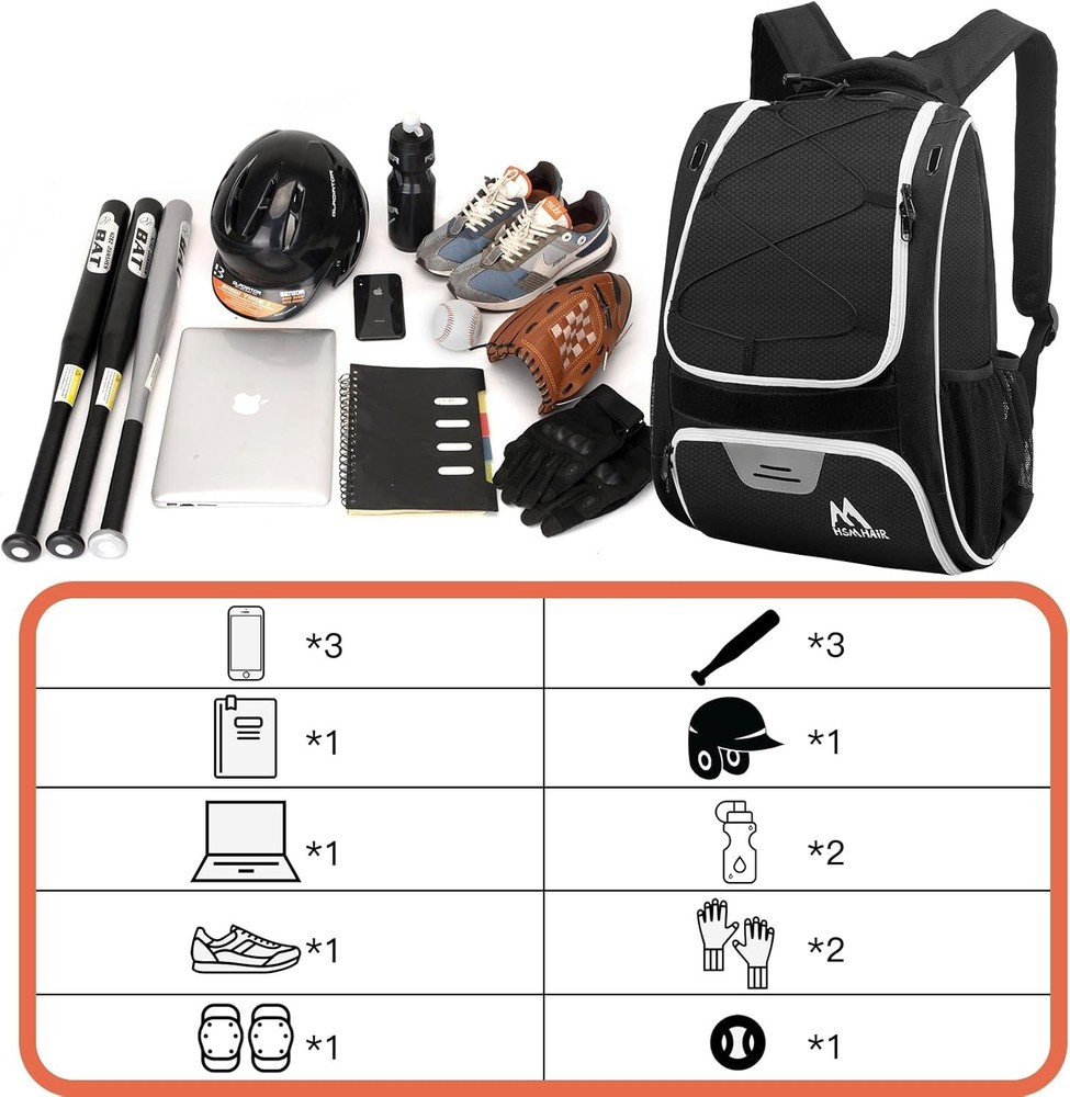 Baseball Bag-Baseball Backpack Holder for Baseball, Large Main Compartment,So...
