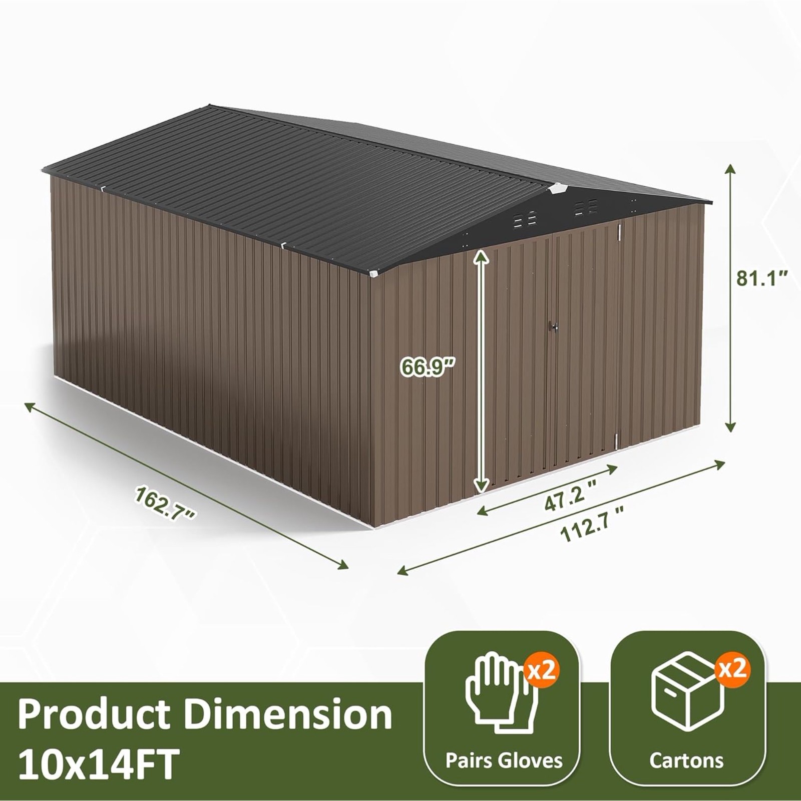 10x14 FT Outdoor Storage Shed with Frame Structure and Lockable Doors,Brown