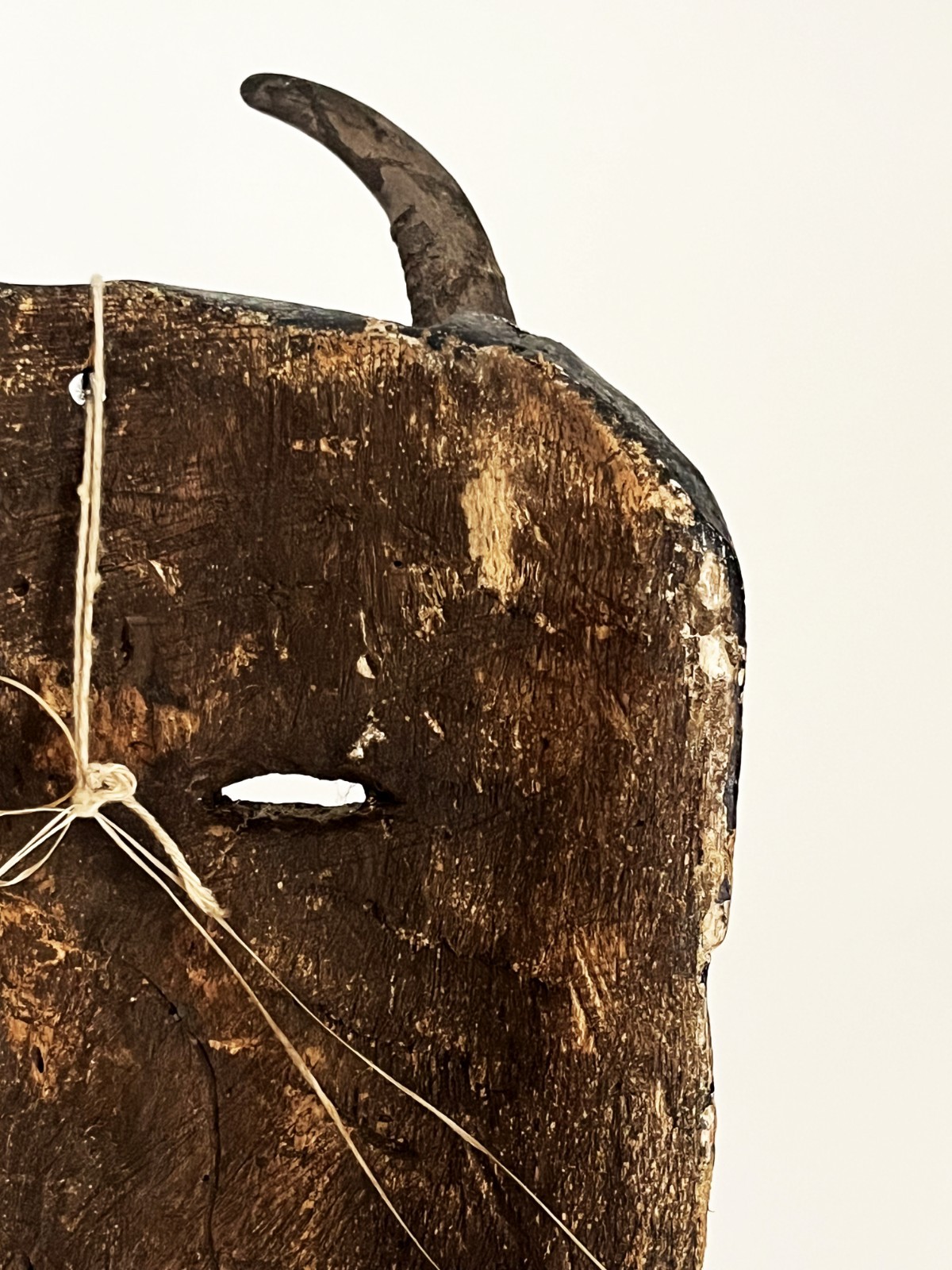 MEXICAN FOLK ART CARVED WOOD BLACK HORNED DIABLO DEVIL DEMON DANCE MASK 14 x 8"