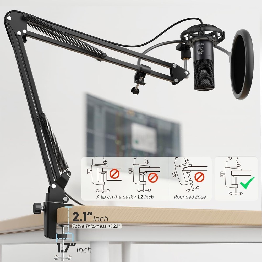 USB Condenser Microphone Kit with Adjustable Boom Arm for Streaming & Podcasting