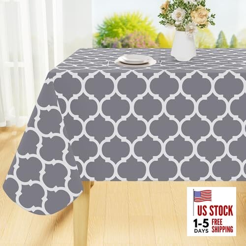 Rectangle Table Cloth, Waterproof Vinyl 84" x 60" (Rectangular) 1 Grey